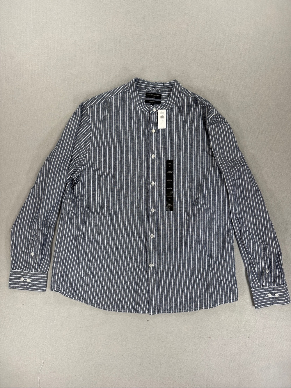 NWT Banana Republic Linen Blend Slim Untucked Fit Collar Shirt XL Blue Stripe